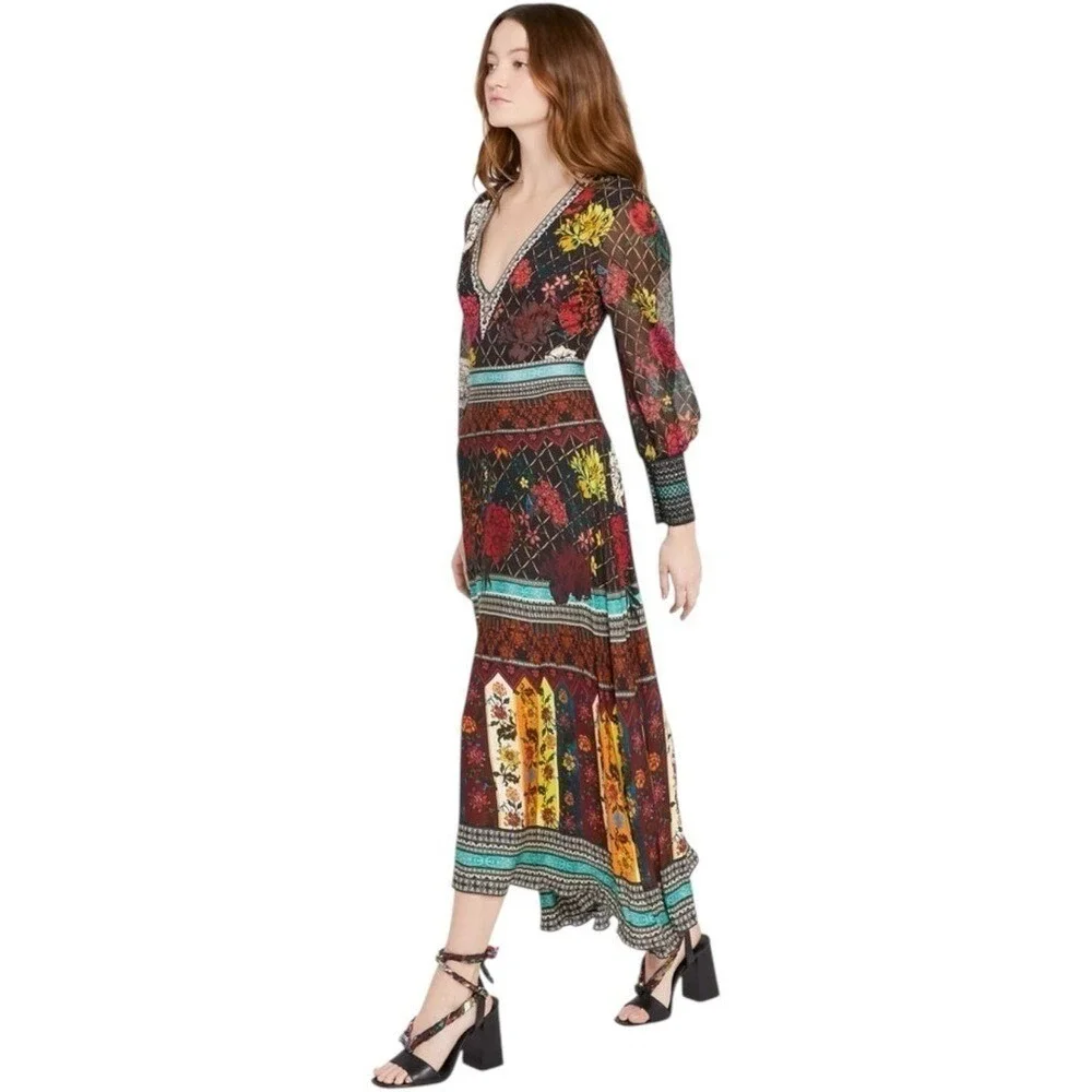 NEW Alice + Olivia Janey V Neck Flare Dress‎ in Mona Multi/Combo $595